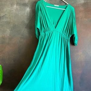 Midi Teal Cotton Dress with sleeves